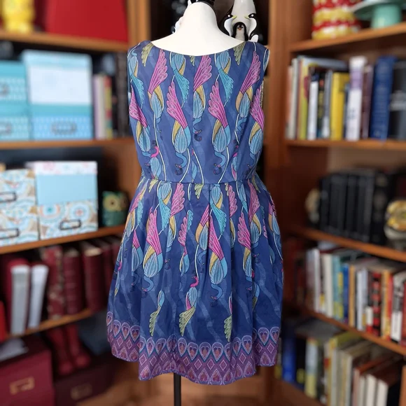 Modcloth "Bijou Joys" Peacock Print Sleeveless Fit And Flare Midi Dress Pockets - Picture 7 of 12
